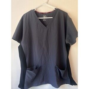 Divine Stretch by JDM Scrub Top Women’s 2X Gray V-Neck Stretch Medical Nurse